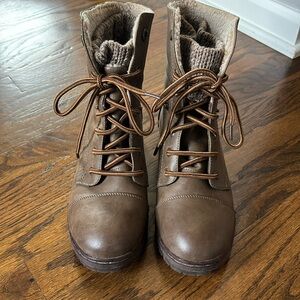Brown leather boots